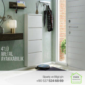 4'lü Dikey Metal Ayakkabılık (Beyaz)