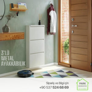 3'lü Dikey Metal Ayakkabılık (Beyaz)